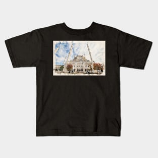 Sabanci Central Mosque in Adana, Turkey watercolor illustration Kids T-Shirt